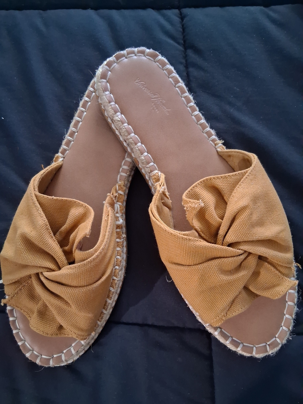 Universal Thread Mustard Woven Knot Espadrille Slides